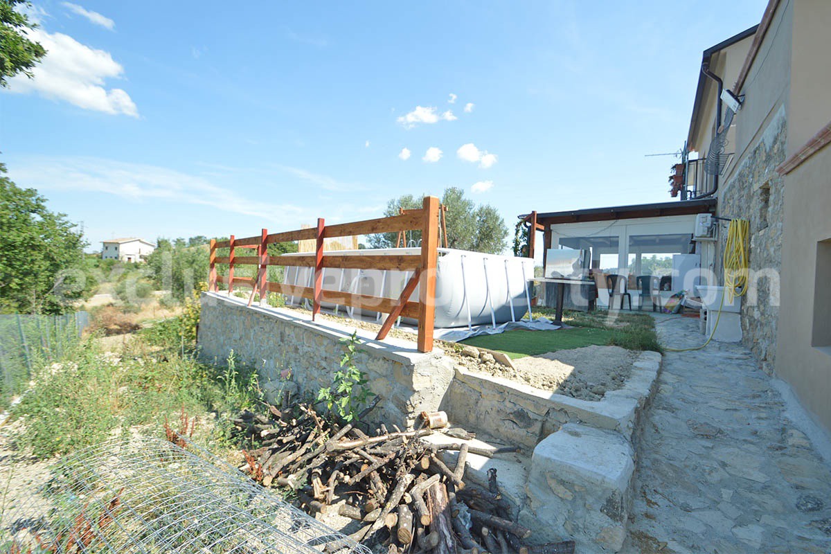 Stone Country Villa with Pool Fenced - Land and Majella Mountain Views for Sale in Abruzzo - Italy